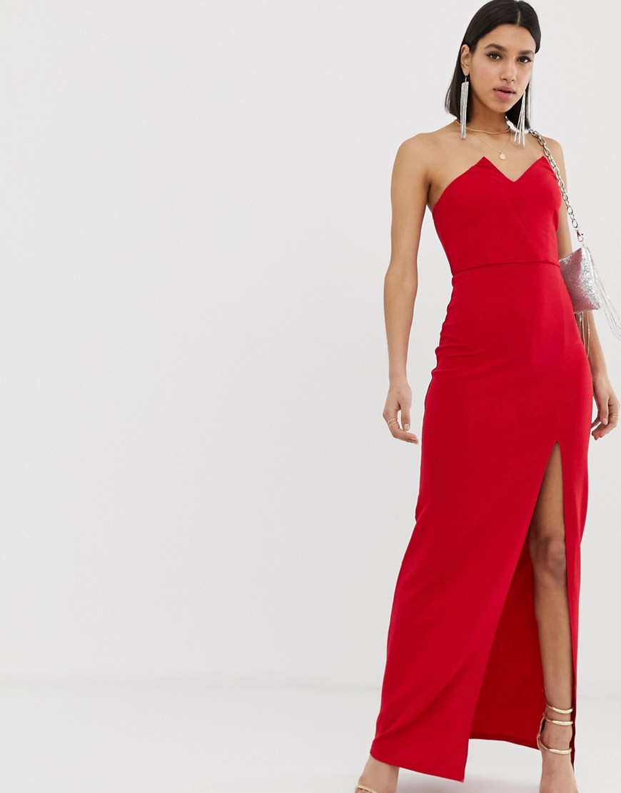 AX Paris bandeau maxi dress with thigh split-Red