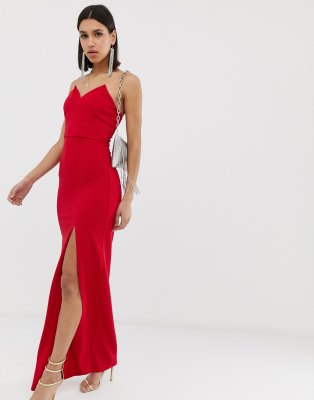 red maxi dress thigh split