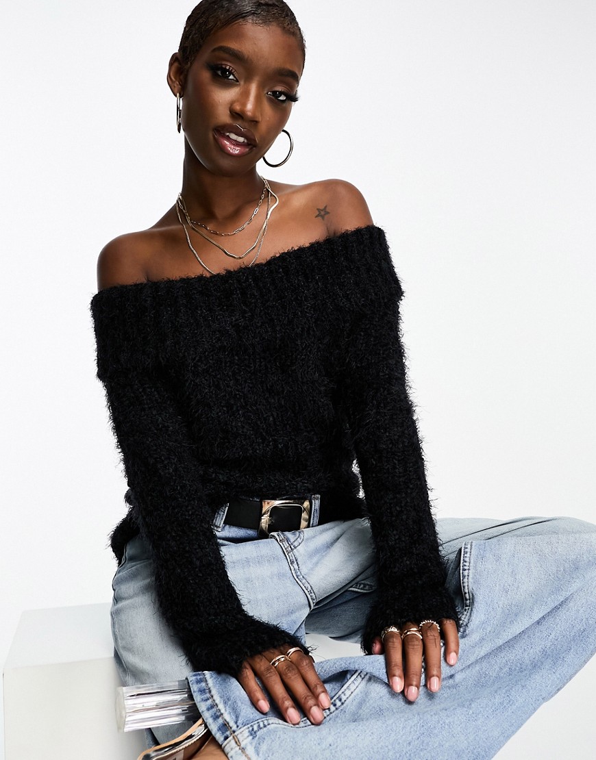 AX Paris bardot knitted jumper in black