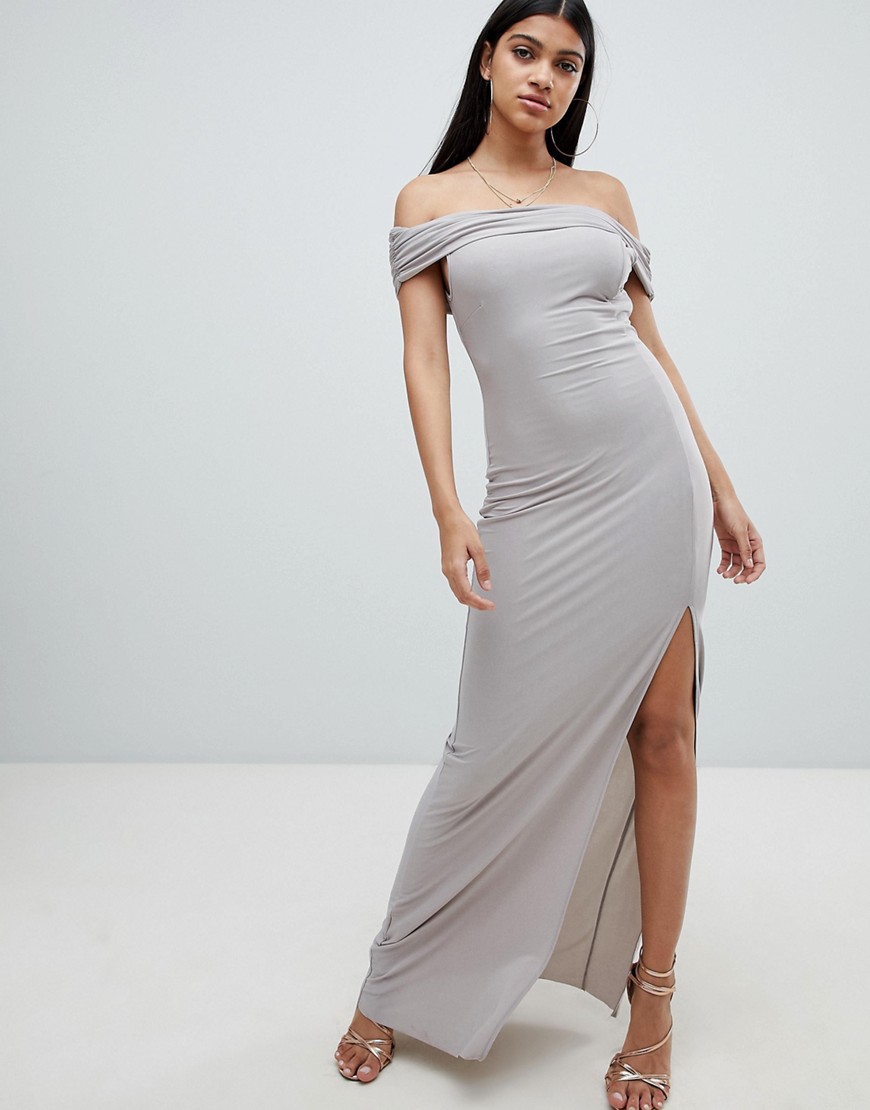 AX Paris bardot maxi dress with side split-Grey