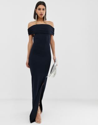 AX Paris bardot maxi dress with side split-Black