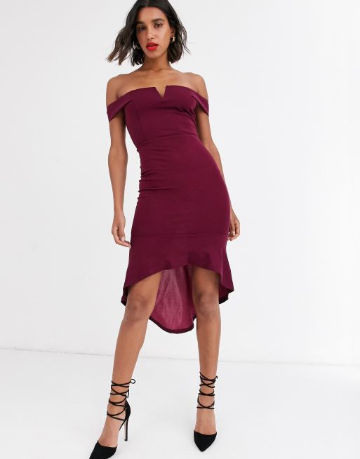 AX Paris bardot midi dress with notch detail | ASOS