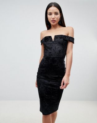 AX Paris Bardot Velvet Midi Dress-Black