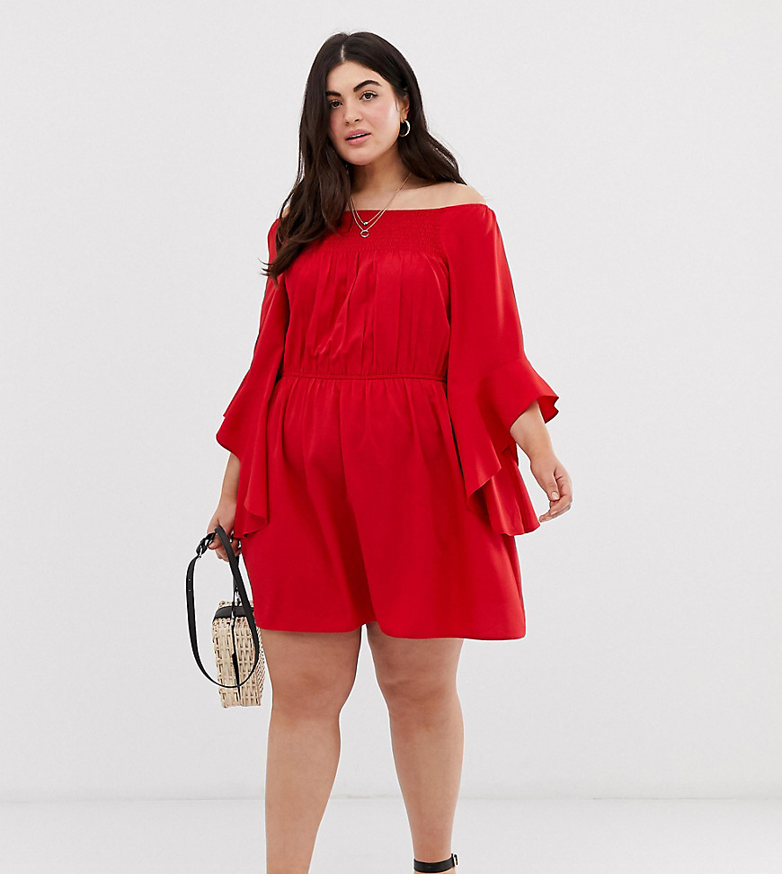 AX Paris – Bardotklänning med utställd ärm-Röd