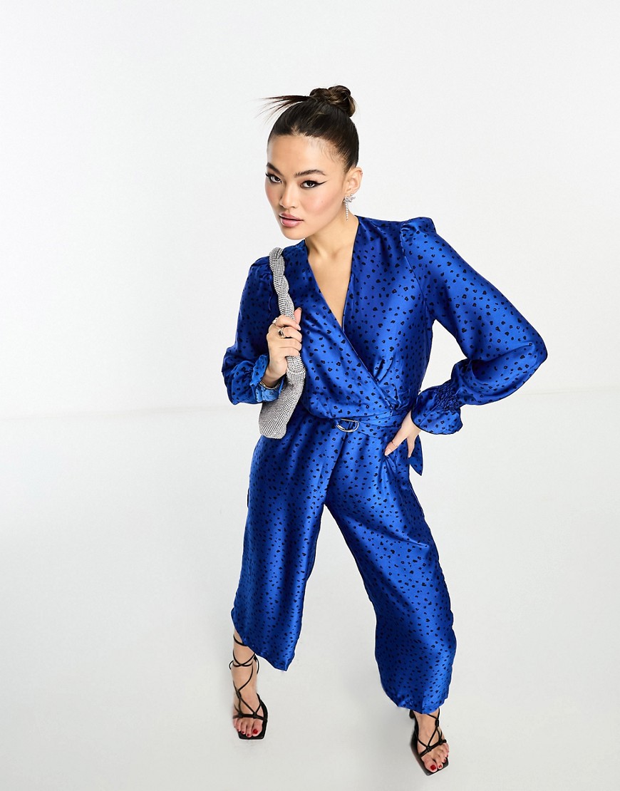 AX Paris belted culotte jumpsuit in blue