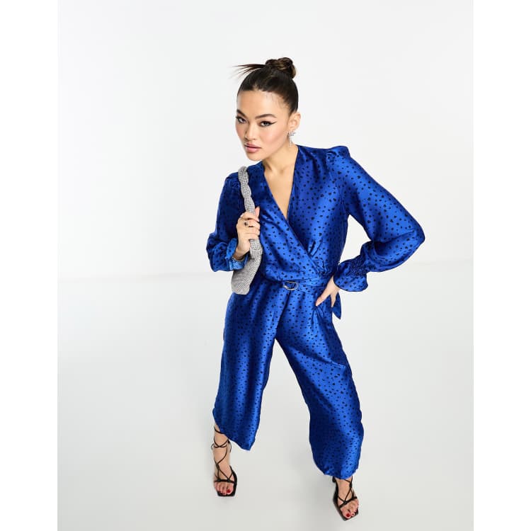 AX Paris belted culotte jumpsuit in blue