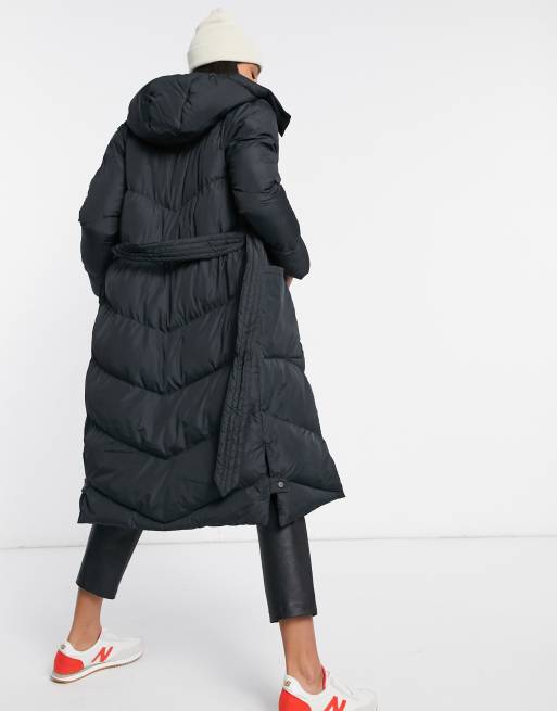 Black Belted Long Puffer Coat – AX Paris