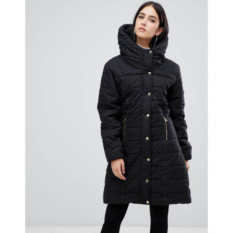 Black Long-Line Padded Coat – AX Paris