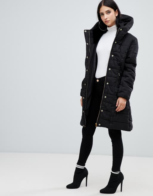 Black Belted Long Puffer Coat – AX Paris