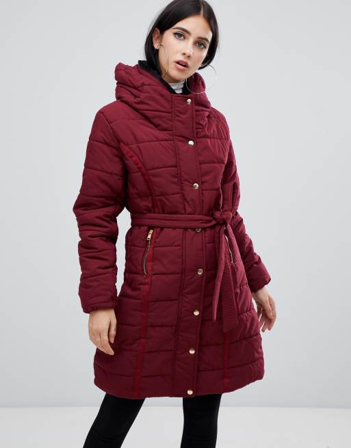 AX Paris belted padded jacket with faux fur lining