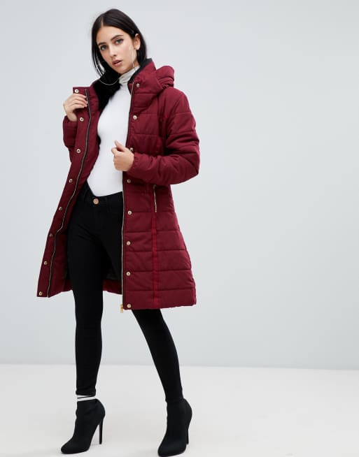 Ax paris belted padded jacket with 2025 faux fur lining