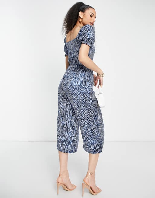 AX Paris - Blå jumpsuit med firkantet hals og pufærmer samt prikket print, 3 af 4