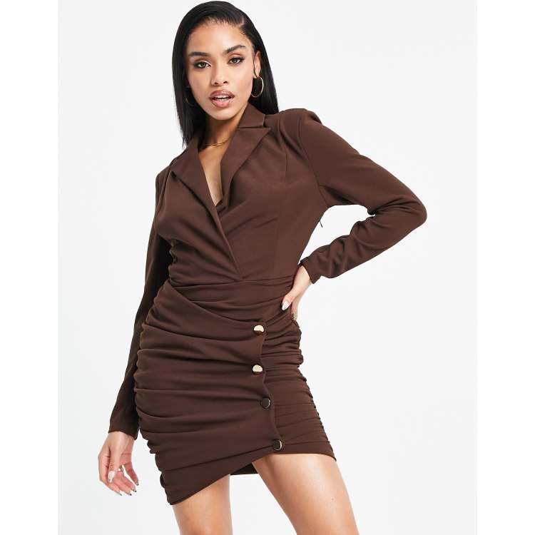 Black Button Front Long Sleeve Blazer Dress – AX Paris