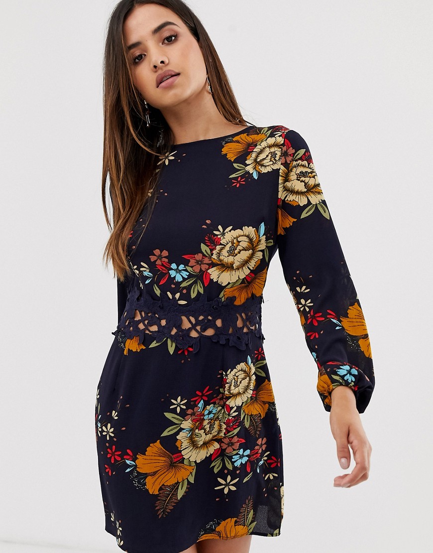 AX Paris – Blommig klänning med lång ärm-Flerfärgad