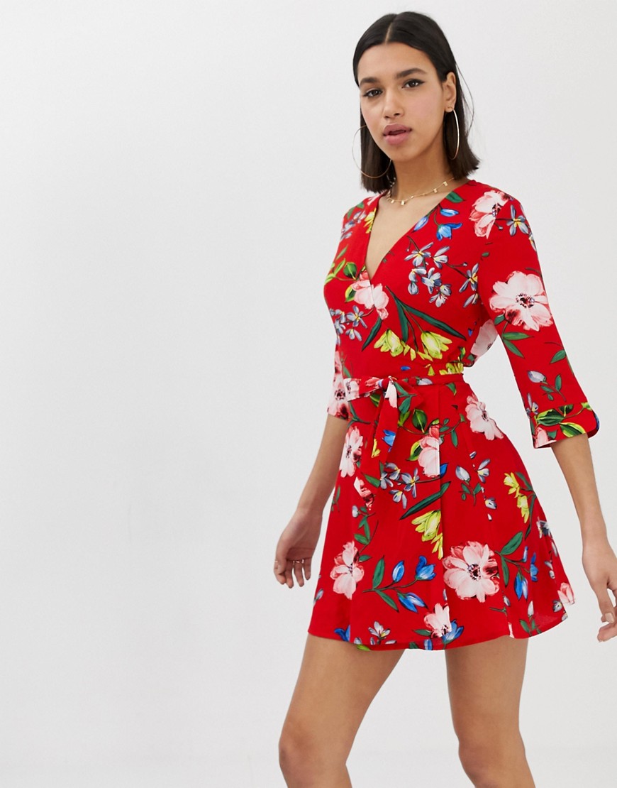AX Paris – blommig omlottklänning-Röd