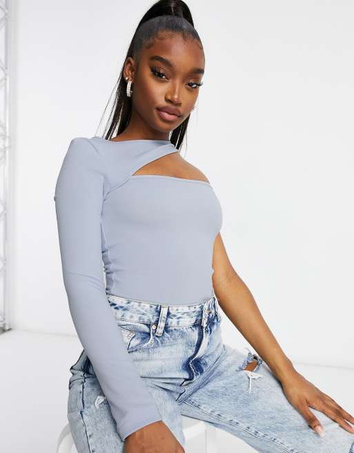 AX Paris - Body met uitsnijding en blote schouder in blauw