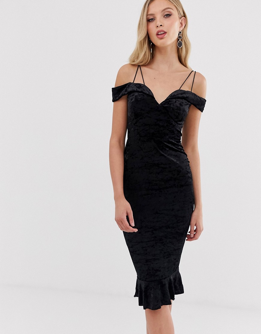 AX Paris - Bodycon-jurk van fluweel met rucherand-Zwart