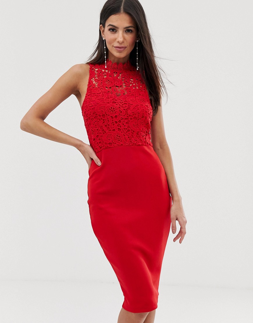 AX Paris – Bodycon-klänning med spets upptill-Röd