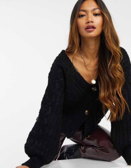 cable knit black cardigan