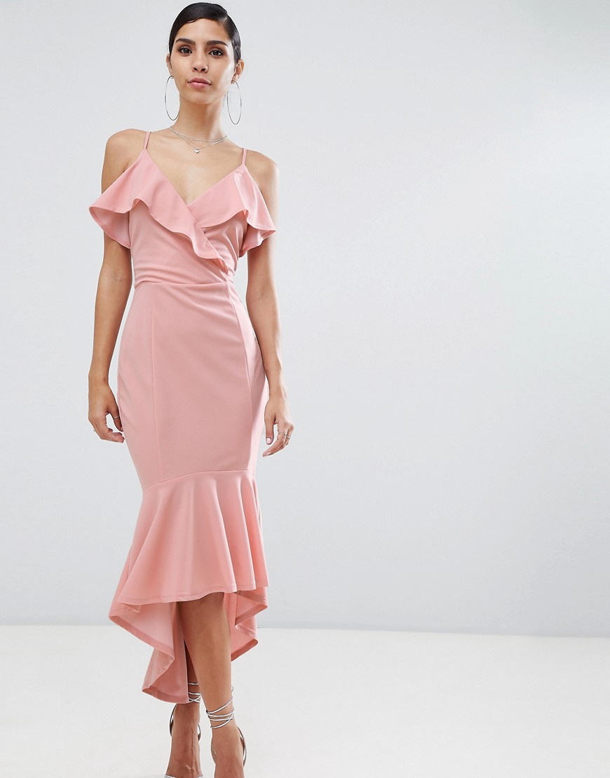 AX Paris cami midi dress with pephem and frill detail-Pink