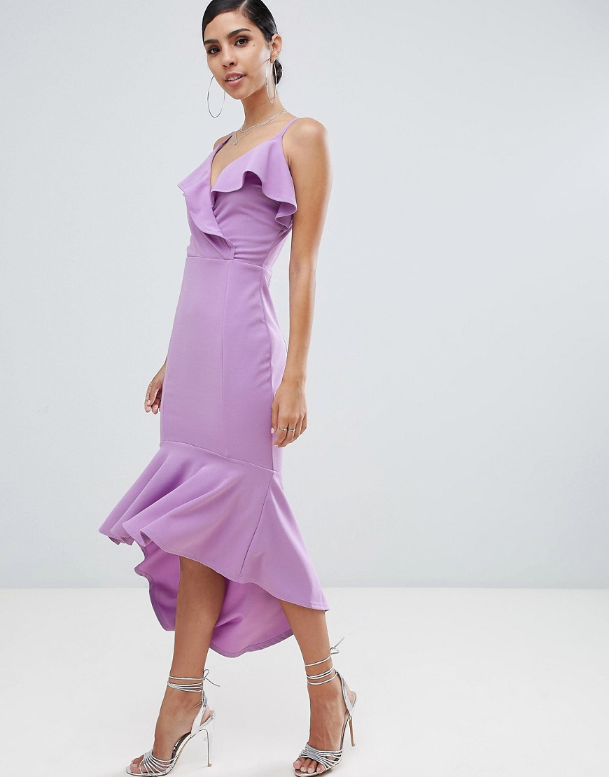 AX Paris cami midi dress with pephem and frill detail-Purple
