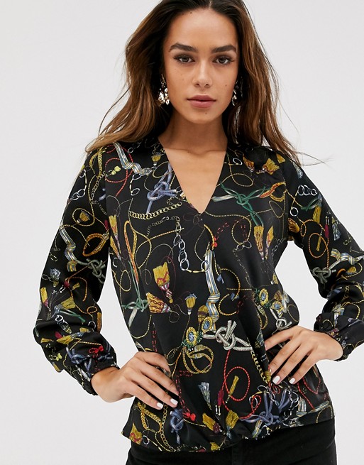 AX Paris chain print wrap blouse