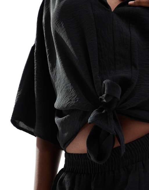 AX Paris - Chemise d'ensemble texturée nouée devant - Noir, 2 de 4