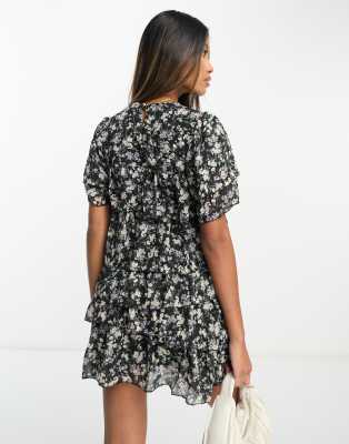 AX Paris chiffon tiered mini dress in black floral