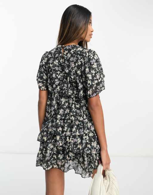 Green Printed Short Sleeve Shirred Waist Mini Dress – AX Paris