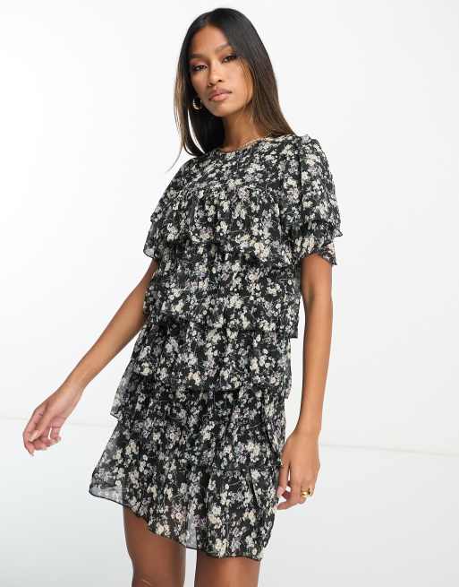 AX Paris chiffon tiered mini dress in black floral