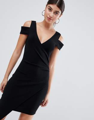 AX Paris cold shoulder midi dress with split detail-Black