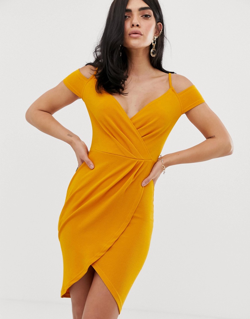 AX Paris cold shoulder wrap dress-Yellow