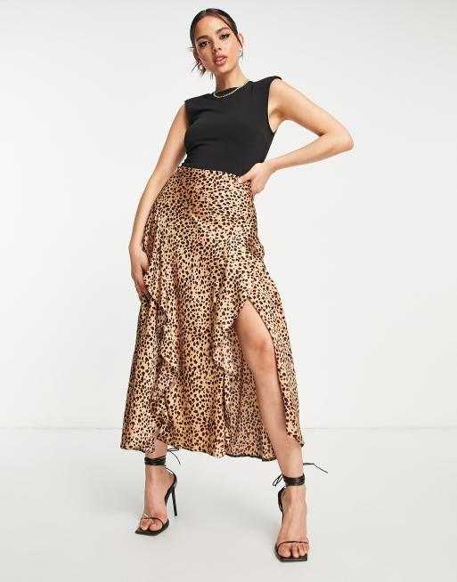 AX Paris - Contrasterende midi-jurk met hoge hals in zwart en dierenprint