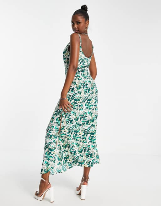 AX Paris cowl neck maxi dress in green 70s floral ASOS