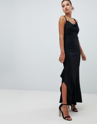 black cowl neck maxi dress