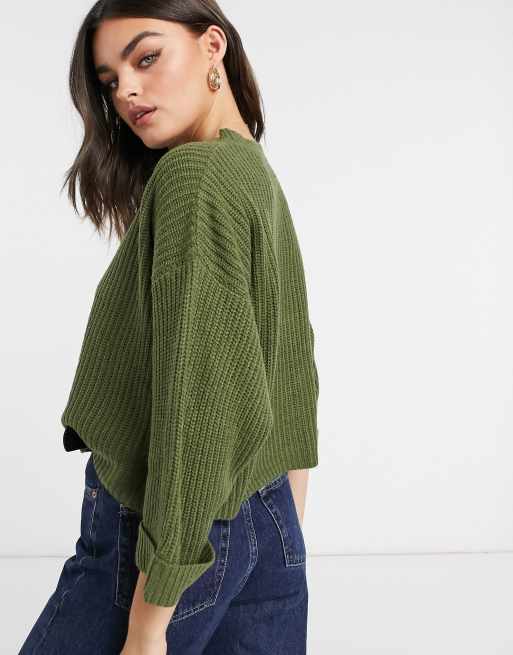 AX Paris cropped boxy sweater in khaki