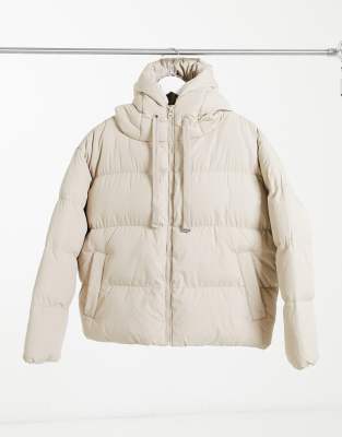 ax paris belted padded jacket with faux fur lining