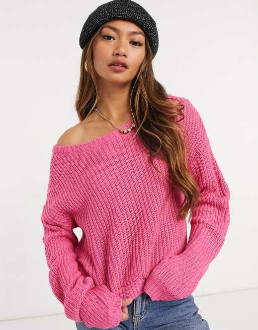 Pink cold 2025 shoulder jumper