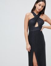 Asos design tie back cross front split maxi beach dress in black hotsell