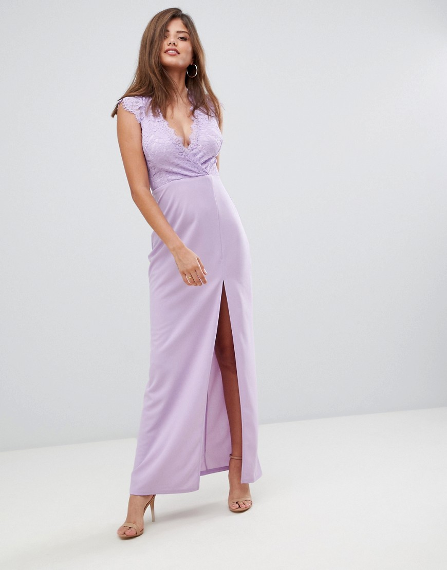 AX Paris deep v maxi dress with side split-Purple