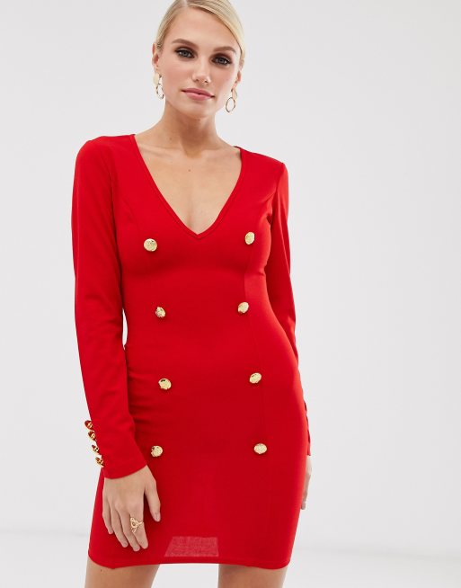 Ax Paris Figurbetontes Kleid Mit Knopfen Vorne Und Tiefem Ausschnitt Asos