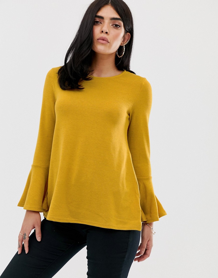 AX Paris flared sleeve long sleeve blouse-Yellow