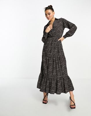 AX Paris floral maxi dress with pockets in black with spot print