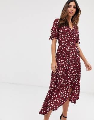 ax paris red floral wrap dress