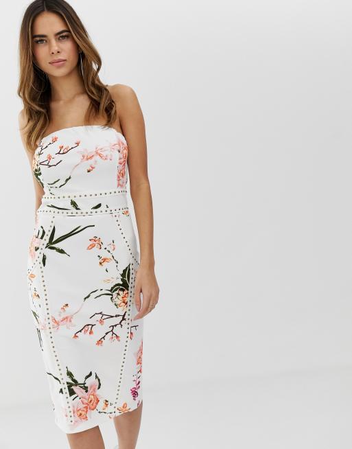 Ax Paris Floral Strapless Midi Dress Asos