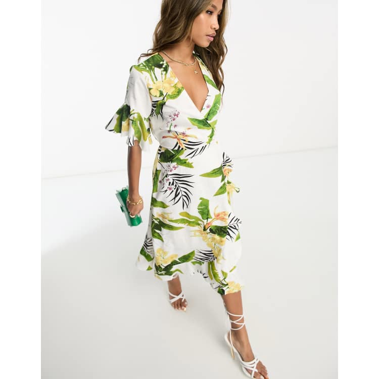 Ax paris floral satin best sale wrap dress