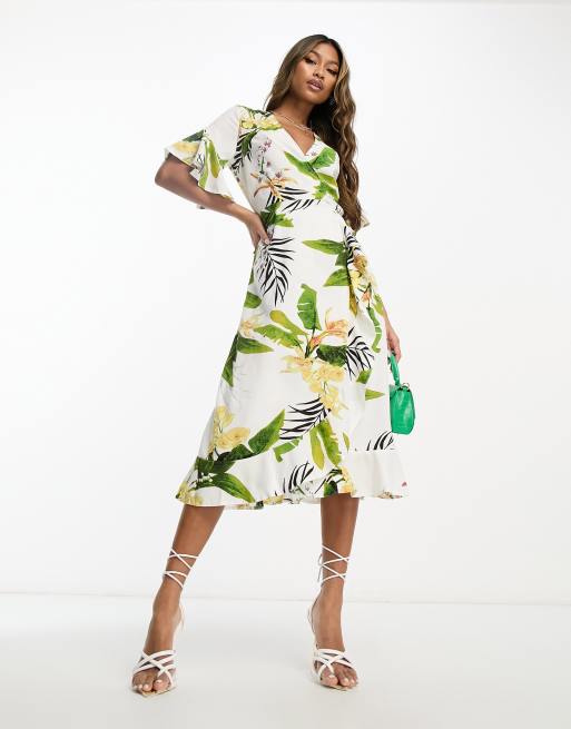 Max studio flutter shop sleeve floral midi dress