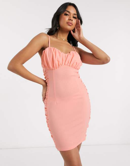 AX Paris gathered bust mini dress in peach