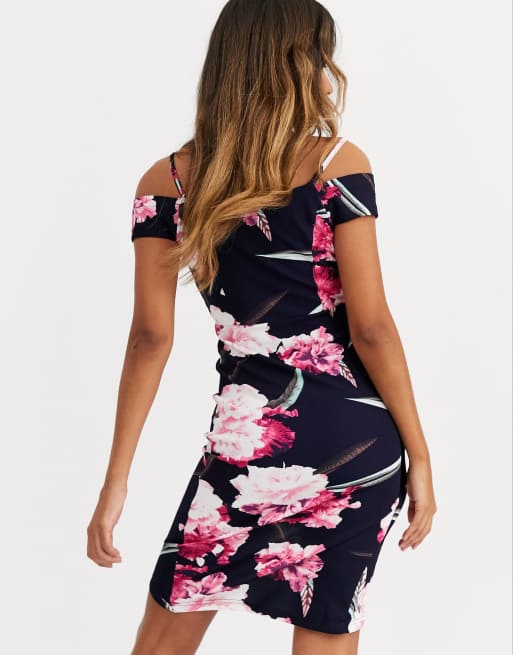 AX Paris - Halflange bardot-jurk met bandjes en bloemenprint, 2 van 4