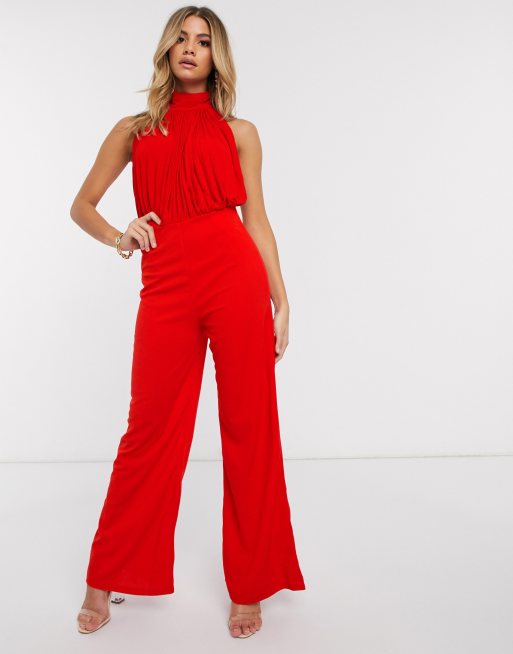 AX Paris halterneck jumpsuit in red | ASOS